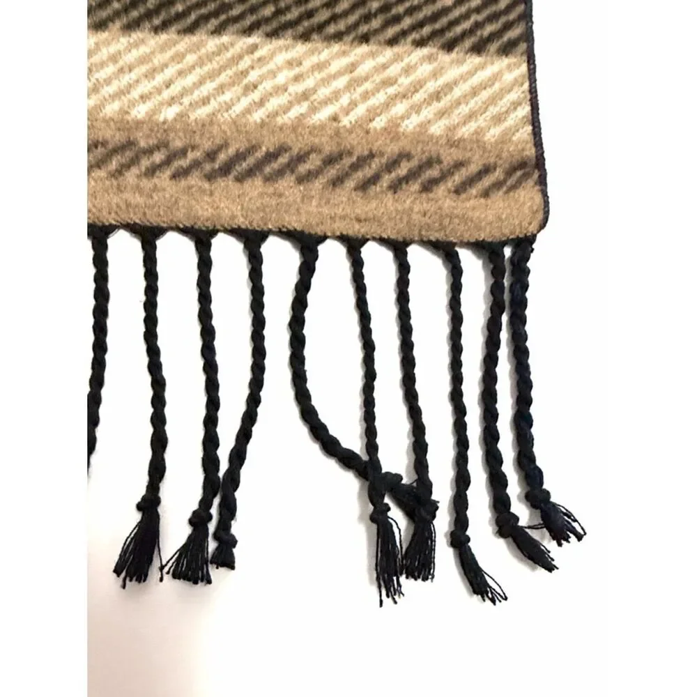 Club Room Silk Scarf Brushed Wool Feel Navy Tan Plaid Fringe Soft Warm 67x12